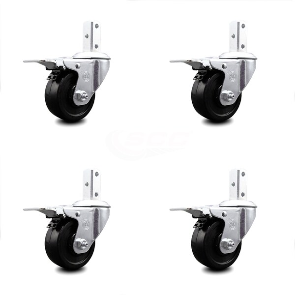 Service Caster 3.5 Inch Soft Rubber Swivel 7/8 Inch Square Stem Caster Set Total Lock Brake SCC SCC-SQTTL20S3514-SRS-78-4 - main